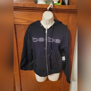 Bebe Zip Hoodie With Rib Inserts Black Size Medium NWT